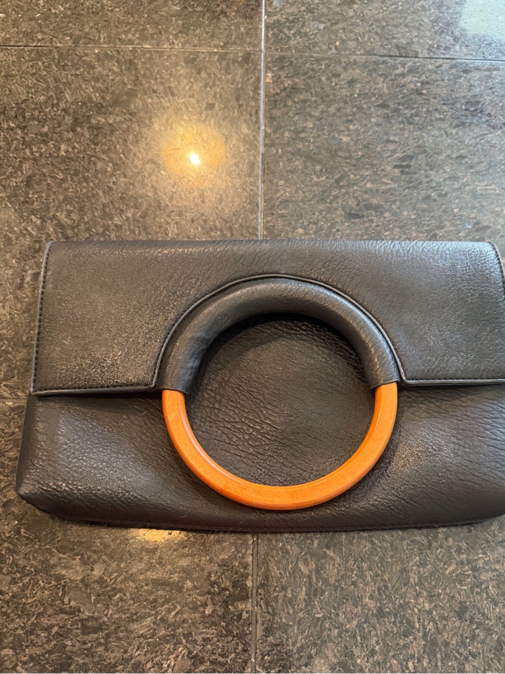 bp Black Clutch with Wood Ring Handle from Nordstrom